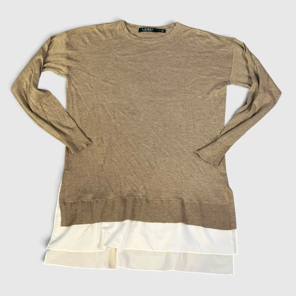 LAUREN Ralph Lauren Silk Sweater Small Quiet Luxury Old Money Layered Taupe